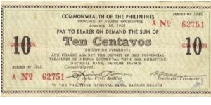 S-629 Negros Occidental 10 centavos note. Banknote