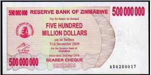 500'000'000 Dollars__
Pk New__

Bearer Cheque
 Banknote