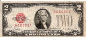 United States Note; 2 dollars; Series 1928 (Tate/Mellon) Banknote