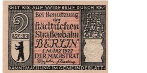 Germany, Berlin 2 Marks 1922 Notgeld Banknote