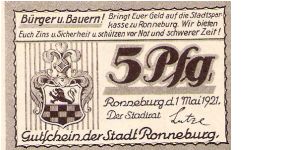 Germany, Ronneburg 5 Pfennig 1921 Notgeld Banknote