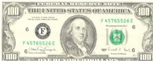 United States of America 100 Dollars 1990 (Benjamin Franklin; Independence Hall) Banknote