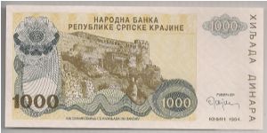 Croatia 1000 Dinara 1994 PR30. Banknote