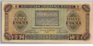 Croatia 1000 Kuna 1943 P12. Banknote