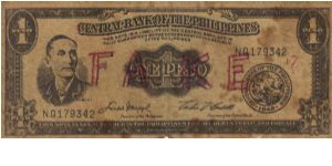 PI-133f Philippine English Series 1 Peso counterfeit note. Banknote