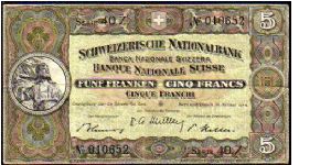 5 Franken / Francs / Franchi__
Pk 11 n (3)__
signatures: Müller / Keller / Blumer
__20-01-1949
 Banknote