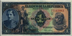 Colombia, 1 peso 1954 Banknote