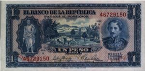 Colombia 1 peso 1953 Banknote