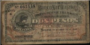 Colombia, 2 pesos, October 28 1899. Banco Nacional de la República de Colombia (Litografía Nacional) Second edition 

Cutting error Banknote