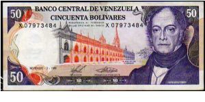 50 Bolivares__
Pk 65__

Replacement
Series -X-__

03-11-1988
 Banknote