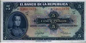 Colombia, 5 pesos August 07 1947 Banknote