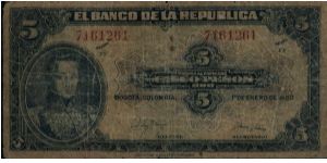 Colombia, 5 pesos January 01 1950 Banknote