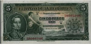 Colombia, 5 pesos Jaly 20 1960 Banknote