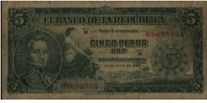 Colombia, 5 pesos Jaly 20 1960 Banknote