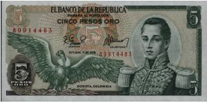 Colombia 5 pesos October 12 1978 

Condor at left. Jose Maria Corboba at right. Fortress at Cartagena on reverse. Banknote