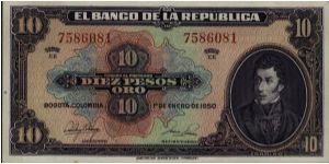 Colombia 10 pesos January 01 1950 Banknote