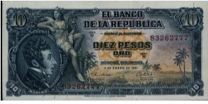 Colombia 10 pesos January 01 1961 Banknote