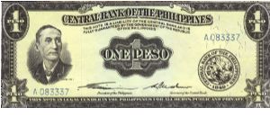 PI-133a RARE English Series 1 Peso note with signature group 1, (with Genuine), prefix A. Banknote