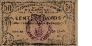 S-404 RARE Leyte 50 Centavos note. Banknote