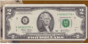 2003 $2 CHICAGO FRN

**STAR NOTE**

**#1 OF 2 CONSECUTIVE**

**FROM PRINT RUN OF 16,000**

**IN BEP COLLECTORS FOLDER** Banknote