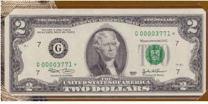 2003 $2 CHICAGO FRN

**STAR NOTE**

**#2 OF 2 CONSECUTIVE**

**FROM PRINT RUN OF 16,000**

**IN BEP COLLECTORS FOLDER** Banknote