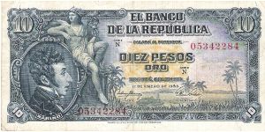 Colombia 10 pesos January 01 1953 Banknote