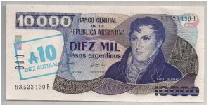 Argentina 10 Australes on 10000 Pesos 1985 P322c. Banknote