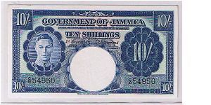 BANK OF JAMAICA 10/- RARE FOR BLUE Banknote