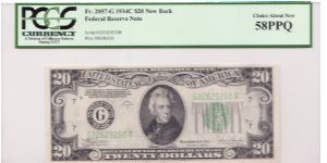 1934 C $20 CHICAGO FRN
**NEW BACK**


**PCGS 58PPQ** Banknote