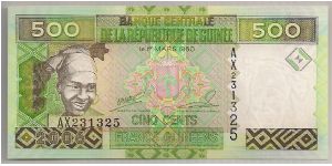 Guinea 500 Francs 2006 PNEW. Banknote