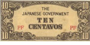 PI-104 Philippine 10 centavos note under Japan rule, block letters PF. Banknote