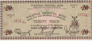 PI-330 Extremely RARE Iloilo 20 Pesos note. This note is RARE in any condition but virtually unknown in this Uncirculated condition. Banknote