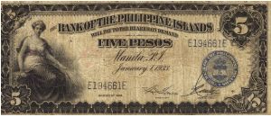 PI-22 Bank of the Philippines 5 Pesos note. I will sell this note for best offer or trade it for notes I need. Banknote