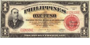 PI-89a Philippine 1 Peso Treasury Certificate note. Banknote