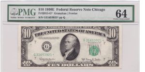 1950 E $10 CHICAGO FRN

**STAR NOTE**

**PMG 64 CU**

**SUPER KEY NOTE** Banknote