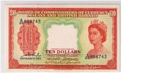 MALAYA AND BR. BORNEO $10 Banknote