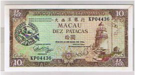 BANK OF U.MARINO
$10 PATACAS Banknote