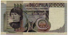 10'000 Lire__

pk# 106__

Sign. Ciampi-Stevani__

Nr. DB 360723 S
 Banknote