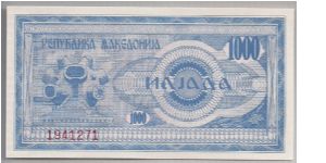 Macedonia 1000 Denar 1992 P6. Banknote