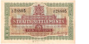 Government of the Straits Settlements; 10 cents; October 14, 1919

Part of the Dragon Collection! Banknote