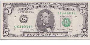 1988 $5 CHICAGO FRN Banknote