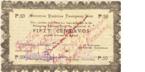 S-594b Mountain Province 50 centavos note with countersign signatures on front. Banknote