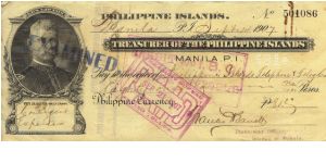 RARE Treasurer of the Philippine Islands Govonor Lawton check Banknote