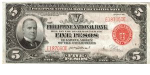 1937 5 Pesos XF/AU+ (PNB- Circulating Note)
SN:E187050E Banknote