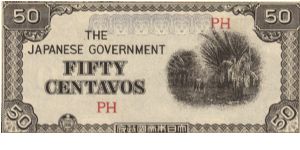 PI-105 Philippine 50 centavo note under Japan rule, block letters PH. Banknote