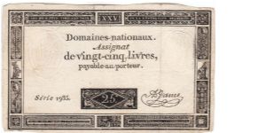 Assignat 25 Livres - 6 June 1793 Banknote