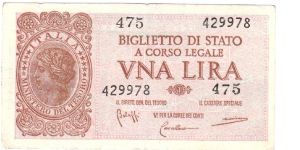 Kingdom of Italy - 1 Lira Banknote