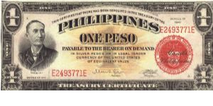 1 Peso Treasury Certificate note. Banknote