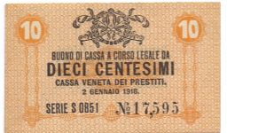 Kingdom of Italy - 10 centesimi - cassa Veneta dei Prestiti Banknote