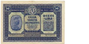Kingdom of Italy - 10 Lire - Cassa Veneta dei Prestiti Banknote